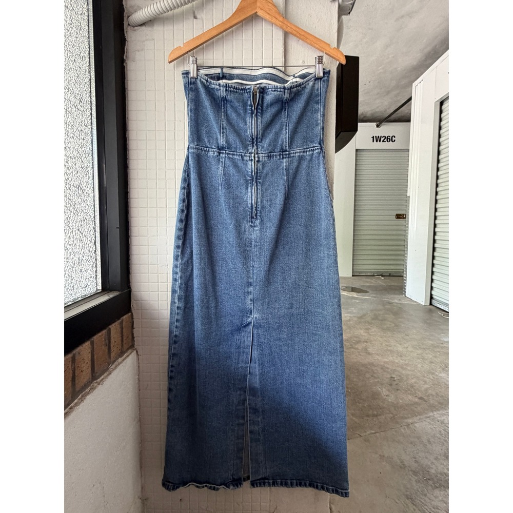 Abercrombie & Fitch Mila Strapless Denim Midi Dress Strapless M Blue 90s Y2K - Picture 5 of 10